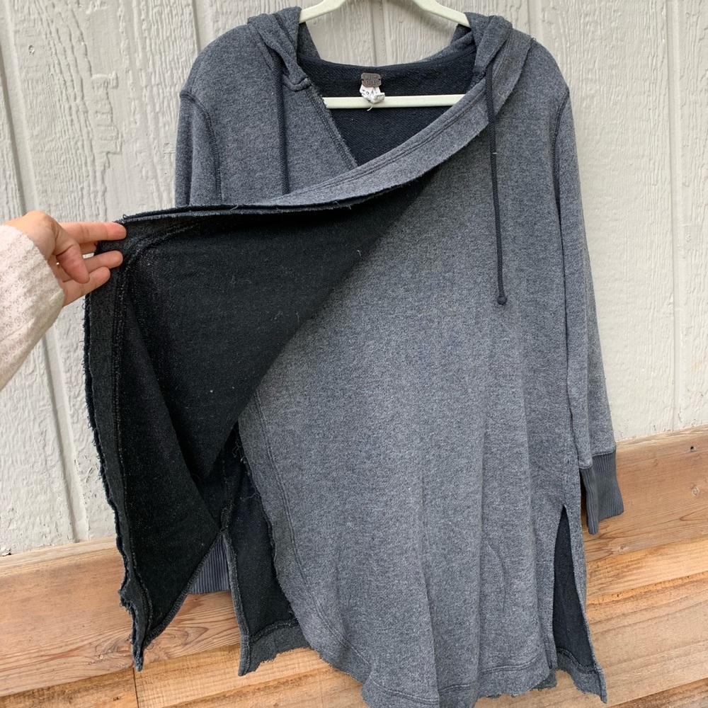 Free People charcoal gray asymmetrical layered long hoodie tunic sweatshirt - Picture 5 of 13